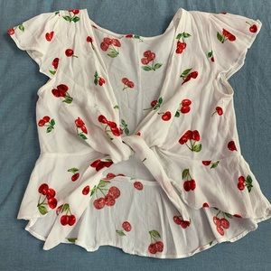 Women’s Crop Top Tie Cherry Blouse